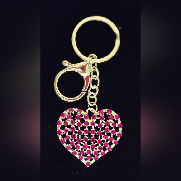 Silver and Pink Crystal Heart Bag Charm Or Key Chain NWT - Picture 1 of 1